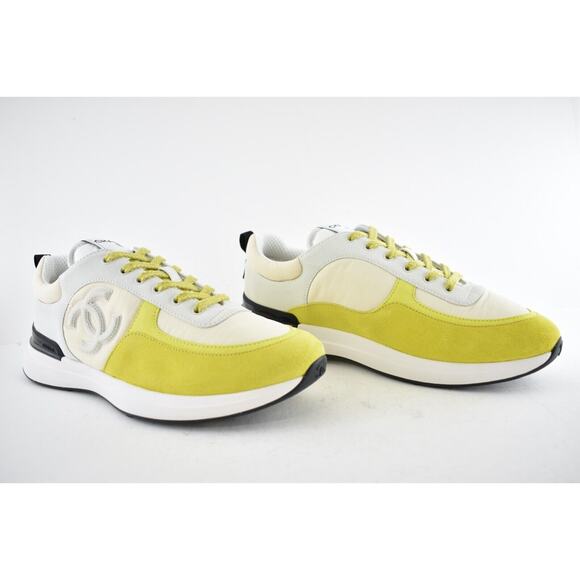 Chanel 22P Mens Ivory Grey Yellow CC Logo Low Top Lace Up Trainer Sneaker 44 11 - Picture 3 of 9